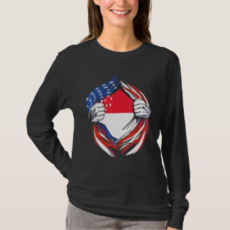 Singapur-Flagge Amerikaner Stolz Auf Mein Singapur T-Shirt