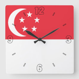 Singapur Flagge Red White Numbers Patriotic Quadratische Wanduhr