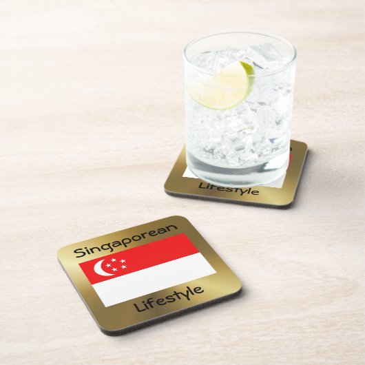 Singapur-Flagge+Text-Untersetzer Getränkeuntersetzer (Rechte Seite)