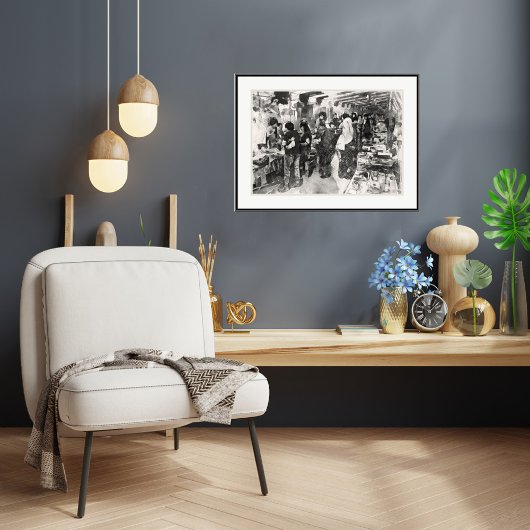 Singapur Flea Market - Pen and Wash Zeichnend Prin Poster