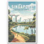 Singapur Gärten by Bay Reisen Vintag Aufkleber<br><div class="desc">Singapur Retro Vektor Reise Design. Marina Bay ist ein gehobenes Gebiet von Wolkenkratzern,  schicken Hotels und Luxuszentren. Es ist bekannt für das mächtige Riesenrad von Singapur,  die Blume-Konservatorien und die farbenfrohen Superbäume von Gärten an der Bucht.</div>