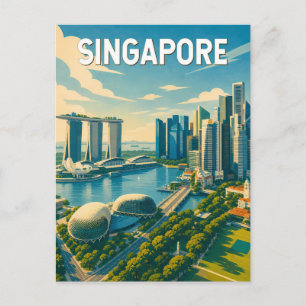Singapur-Illustration Reise Kunst Vintage Postkarte