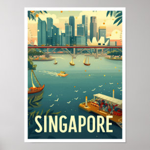 Singapur Kunst Vintage Reiseillustration Poster
