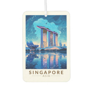 Singapur Marina Bay Nacht Reise Kunst Vintage Autolufterfrischer