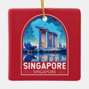 Singapur Marina Bay Nacht Reise Kunst Vintage Keramikornament