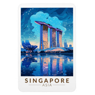 Singapur Marina Bay Nacht Reise Kunst Vintage Magnet