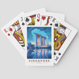 Singapur Marina Bay Nacht Reise Kunst Vintage Spielkarten