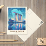 Singapur Marina Bay Night Travel Art Vintag Postkarte<br><div class="desc">Singapur Retro Vektor Reise Design. Marina Bay ist ein gehobenes Gebiet von Wolkenkratzern,  schicken Hotels und Luxuszentren. Es ist bekannt für das mächtige Riesenrad von Singapur,  die Blume-Konservatorien und die farbenfrohen Superbäume von Gärten an der Bucht.</div>