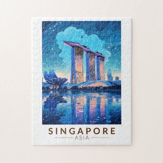 Singapur Marina Bay Night Travel Art Vintag Puzzle (Vertikal)