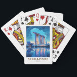 Singapur Marina Bay Night Travel Art Vintag Spielkarten<br><div class="desc">Singapur Retro Vektor Reise Design. Marina Bay ist ein gehobenes Gebiet von Wolkenkratzern,  schicken Hotels und Luxuszentren. Es ist bekannt für das mächtige Riesenrad von Singapur,  die Blume-Konservatorien und die farbenfrohen Superbäume von Gärten an der Bucht.</div>