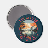 Singapur Retro Distressed Circle Magnet (Vorderseite/Rückseite)