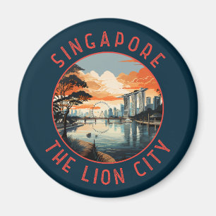 Singapur Retro Distressed Circle Magnet