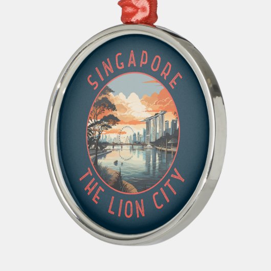 Singapur Retro Distressed Circle Ornament Aus Metall (Links)