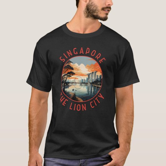 Singapur Retro Distressed Circle T-Shirt (Vorderseite)