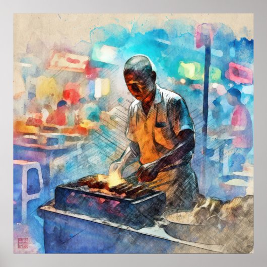Singapur Satay Seller - Large Archival Print Poster (Vorne)