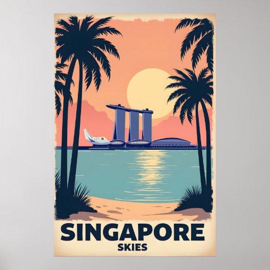 Singapur Skies Retro Travel Poster (Vorne)