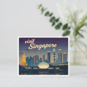 SINGAPUR SKYLINE ART VINTAG POSTKARTE (Stehend Vorderseite)