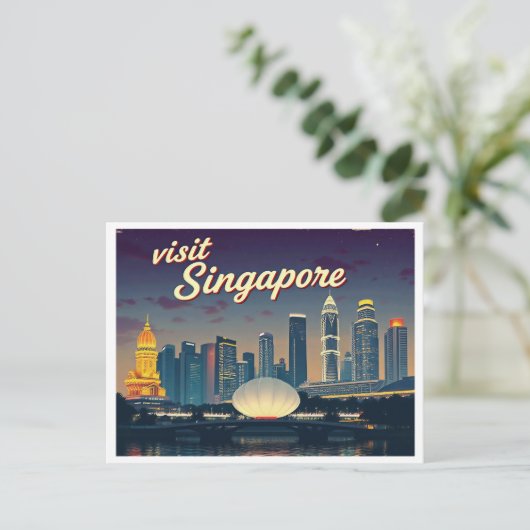 SINGAPUR SKYLINE ART VINTAG POSTKARTE (Stehend Vorderseite)