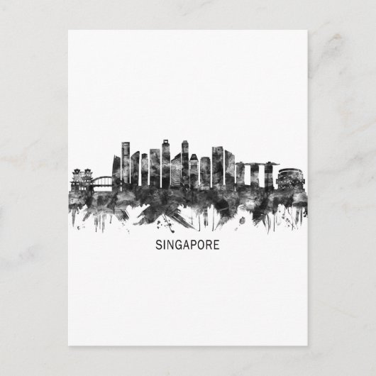 Singapur Skyline BW Feiertagspostkarte (Vorderseite)