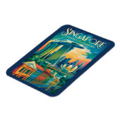 Singapur Skyline Illustration Reise Kunst Vintage Magnet (Linke Seite)