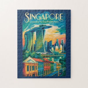 Singapur Skyline Illustration Reise Kunst Vintage Puzzle