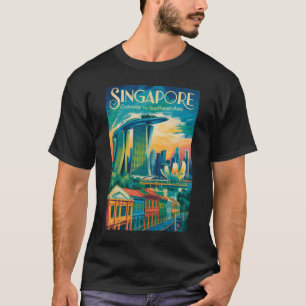 Singapur Skyline Illustration Reise Kunst Vintage T-Shirt
