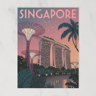 Singapur Skyline in Futuristic Retro Art Postkarte