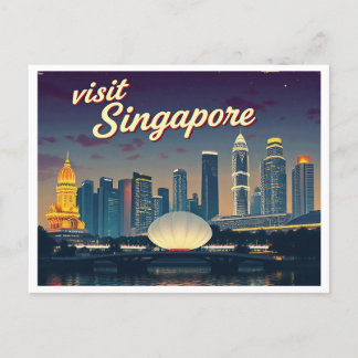 SINGAPUR-SKYLINE-KUNST VINTAGE POSTKARTE