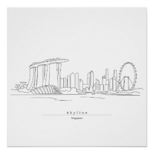 Singapur-Skyline Minimalistische Linienkunst   Sta Poster