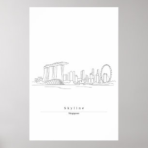 Singapur-Skyline Minimalistische Linienkunst   Sta Poster