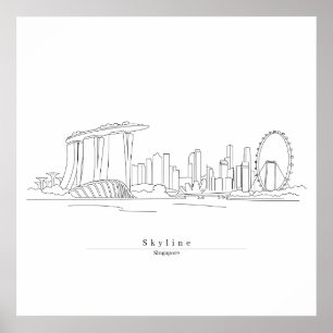 Singapur-Skyline Minimalistische Linienkunst   Sta Poster