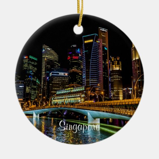 Singapur Skyline, mit dem Label Keramik Ornament (Vorne)