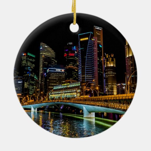 Singapur Skyline, mit dem Label Keramik Ornament (Hinten)