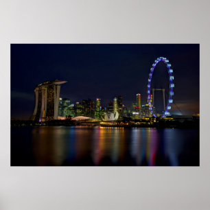 Singapur Skyline nach Nacht Poster