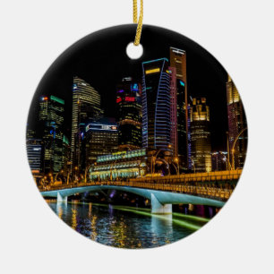 Singapur Skyline, Nachtlicht Keramikornament