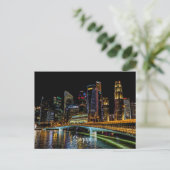 Singapur Skyline, Nachtlicht Postkarte (Stehend Vorderseite)