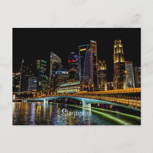 Singapur Skyline, Nachtlicht Postkarte (Vorderseite)