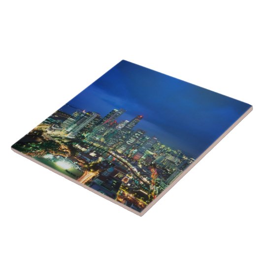 Singapur Skyline nachts, Singapur Fliese (Seite)