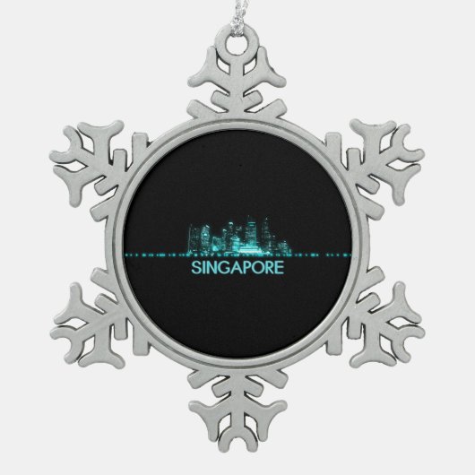 Singapur-Skyline Schneeflocken Zinn-Ornament (Vorderseite)