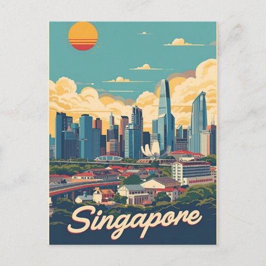 Singapur Stadt Retro-Silhouette Postkarte (Vorderseite)