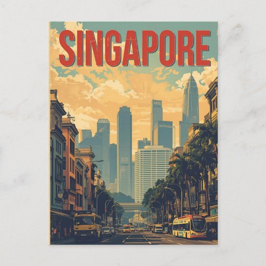 Singapur Stadt Retro-Silhouette Postkarte (Vorderseite)