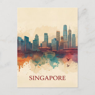 Singapur Stadt Retro-Skyline Postkarte