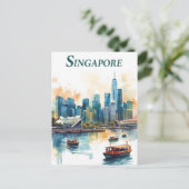 Singapur Stadt Retro Skyline Postkarten (Stehend Vorderseite)