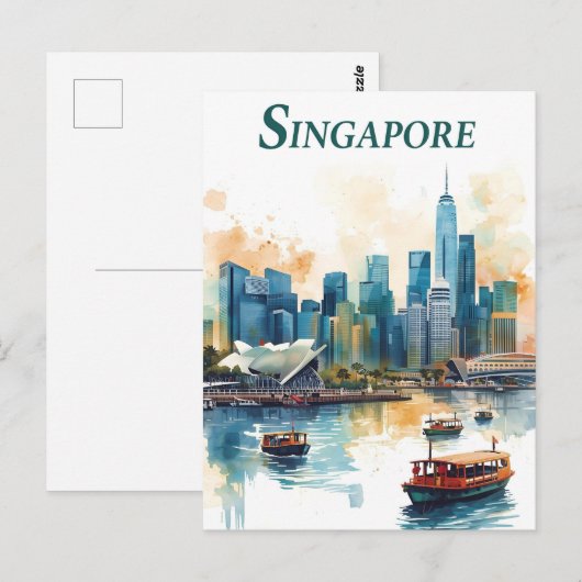 Singapur Stadt Retro Skyline Postkarten (Vorne/Hinten)
