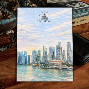 Singapur Stadtbild Skyline Wasserfarbenlandschaf Postkarte