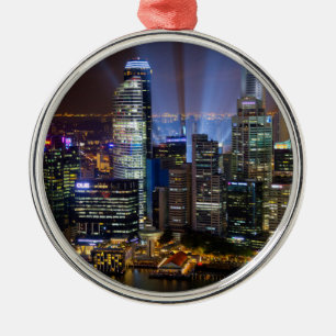 Singapur Stadtzentrum bei Nacht Ornament Aus Metall