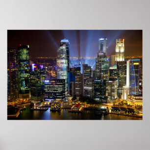 Singapur Stadtzentrum bei Nacht Poster