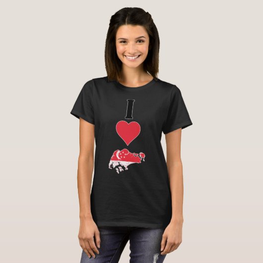 Singapur Vertical I Liebe Singapur Flag Map T-Shirt (Vorne ganz)