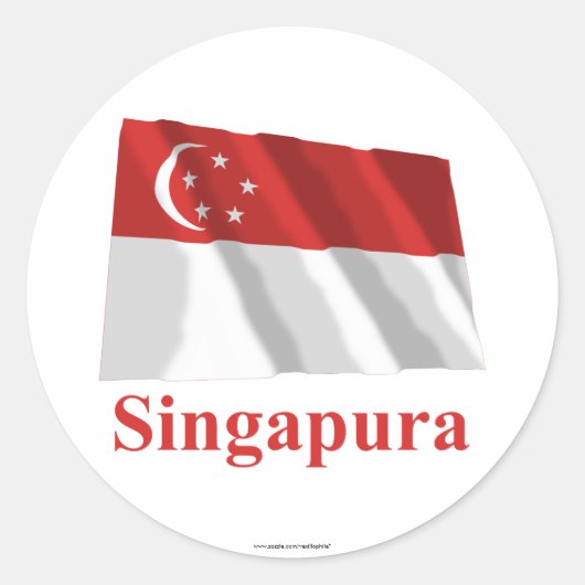 Singapur Waving Flag mit Name in Malay Runder Aufkleber (Vorderseite)