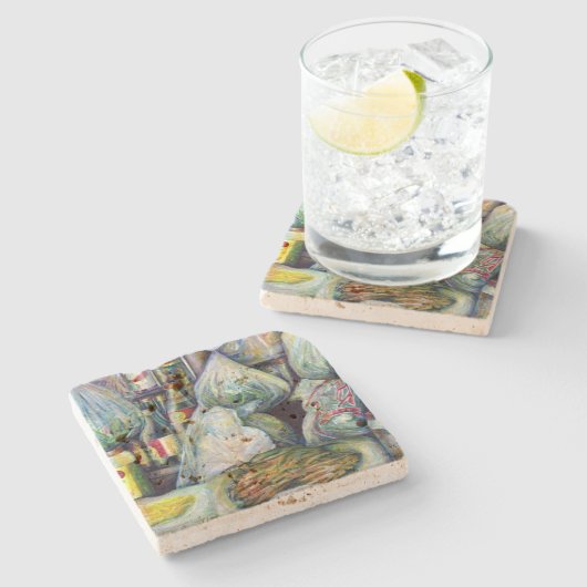 Singapurs sonnige Aromen Steinuntersetzer (Seitenansicht)